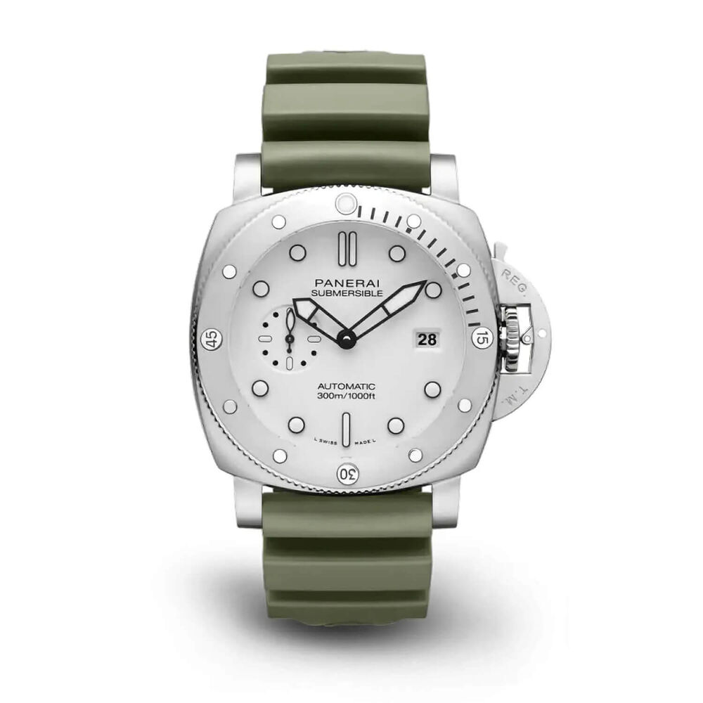 Panerai Submersible 44mm QuarantaQuattro Bianco White Dial Green Strap Watch image number 0