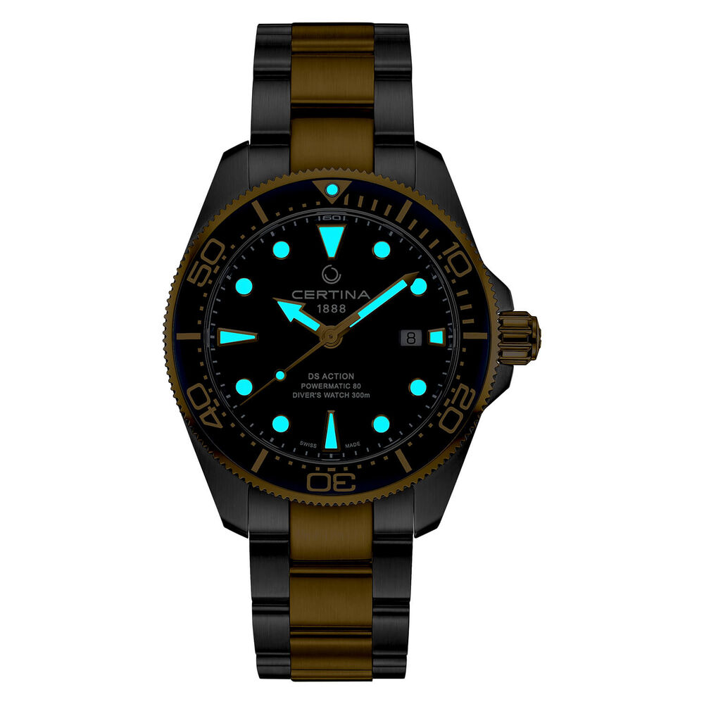Certina DS Action Diver 43mm Blue Dial Yellow Gold PVD & Steel Case Bracelet Watch image number 4