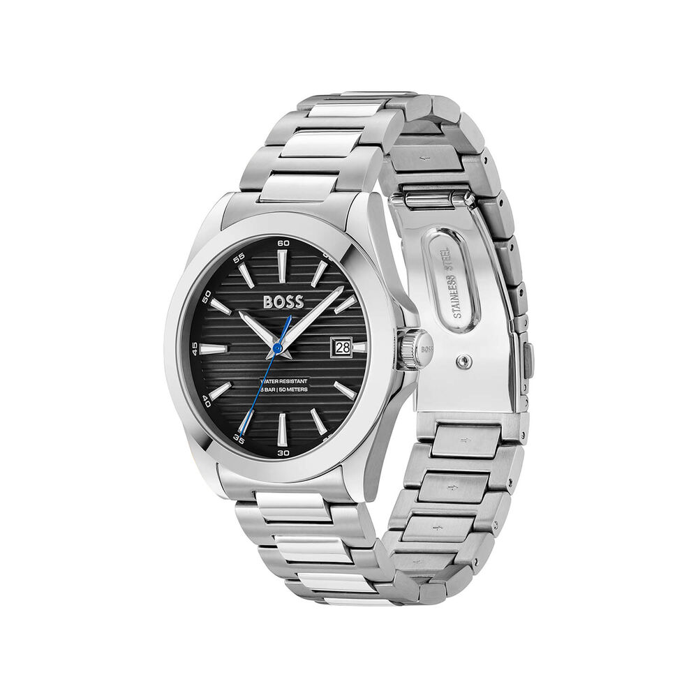 BOSS Strike 41mm Black Textured Dial Steel Bracelet Watch image number 2