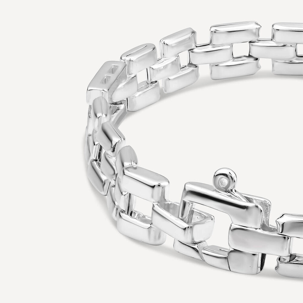 Sterling Silver Cubic Zirconia Brick Link Bracelet image number 2