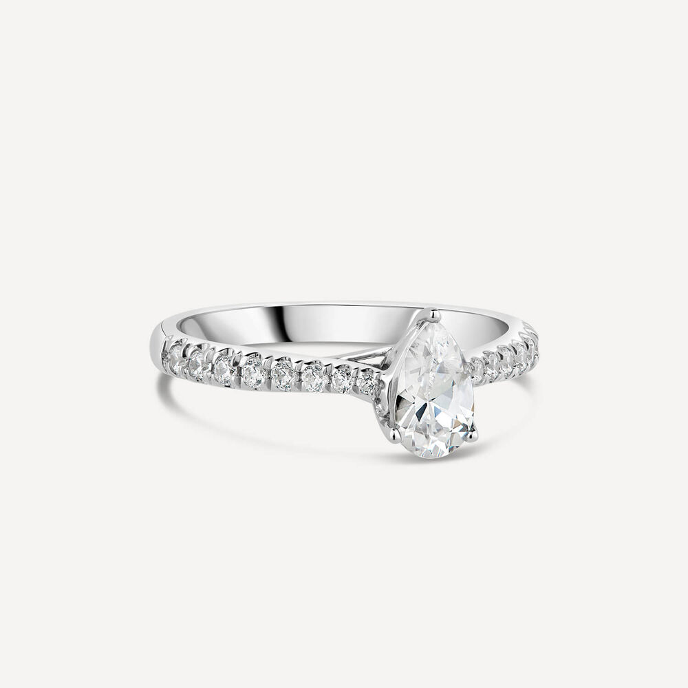 Platinum Orchid Setting Pear Diamond With 0.75 Carat Diamond Shoulders Ring image number 2