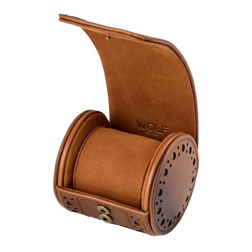 WOLF Brogue Burnished Brown Single Watch Roll