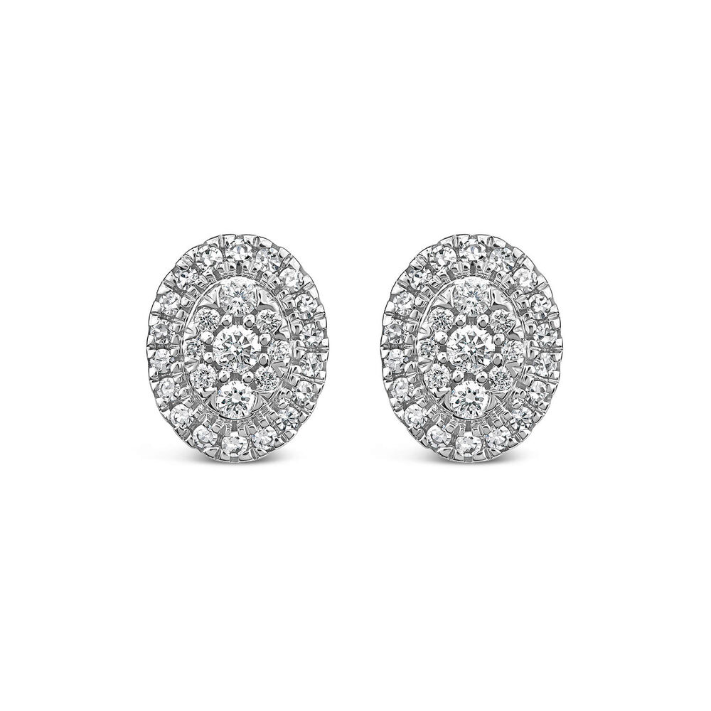 9ct White Gold 0.25ct Diamond Cluster Oval Stud Earrings
