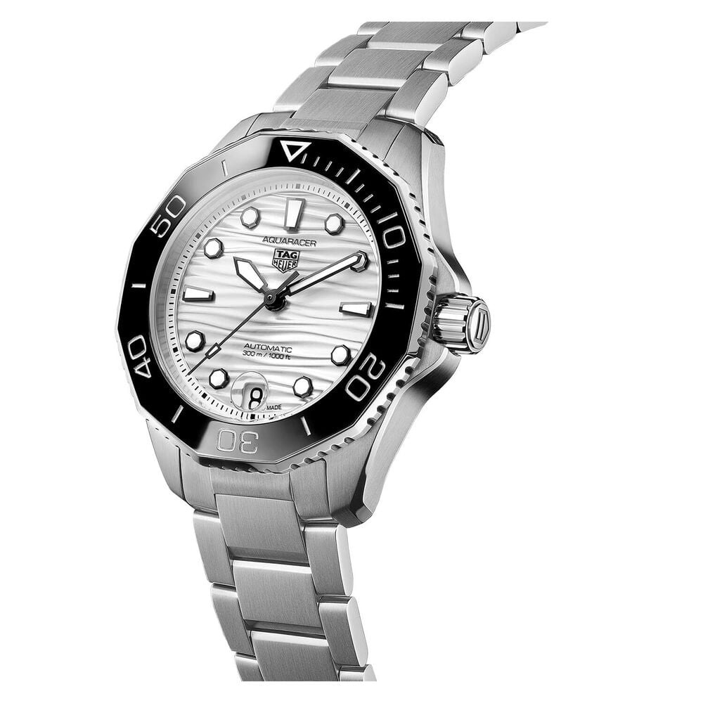 TAG Heuer Aquaracer 36mm White Dial Black Bezel Steel Case Bracelet Watch image number 1