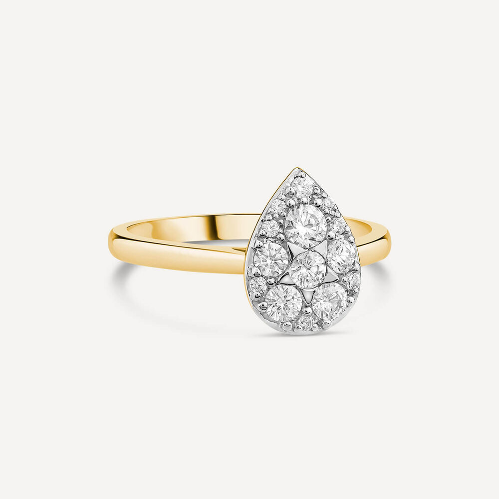 9ct Yellow Gold 0.50ct Diamond Cluster Pear Shaped Ring image number 2