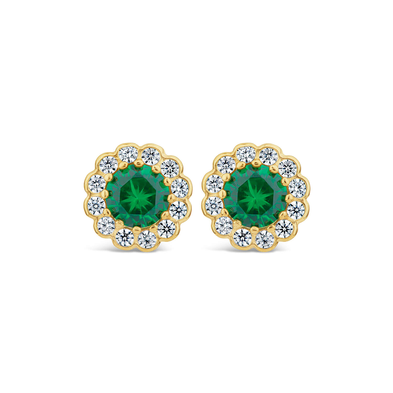9ct Yellow Gold Green Cubic Zirconia Flower Stud Earrings