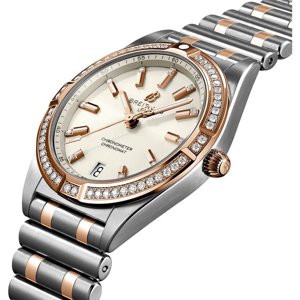 Breitling Chronomat 32mm White Diamond Rose Gold Steel Watch