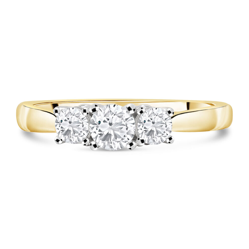 18ct Yellow Gold 0.75ct Diamond Trilogy Tulip Setting Ring image number 1