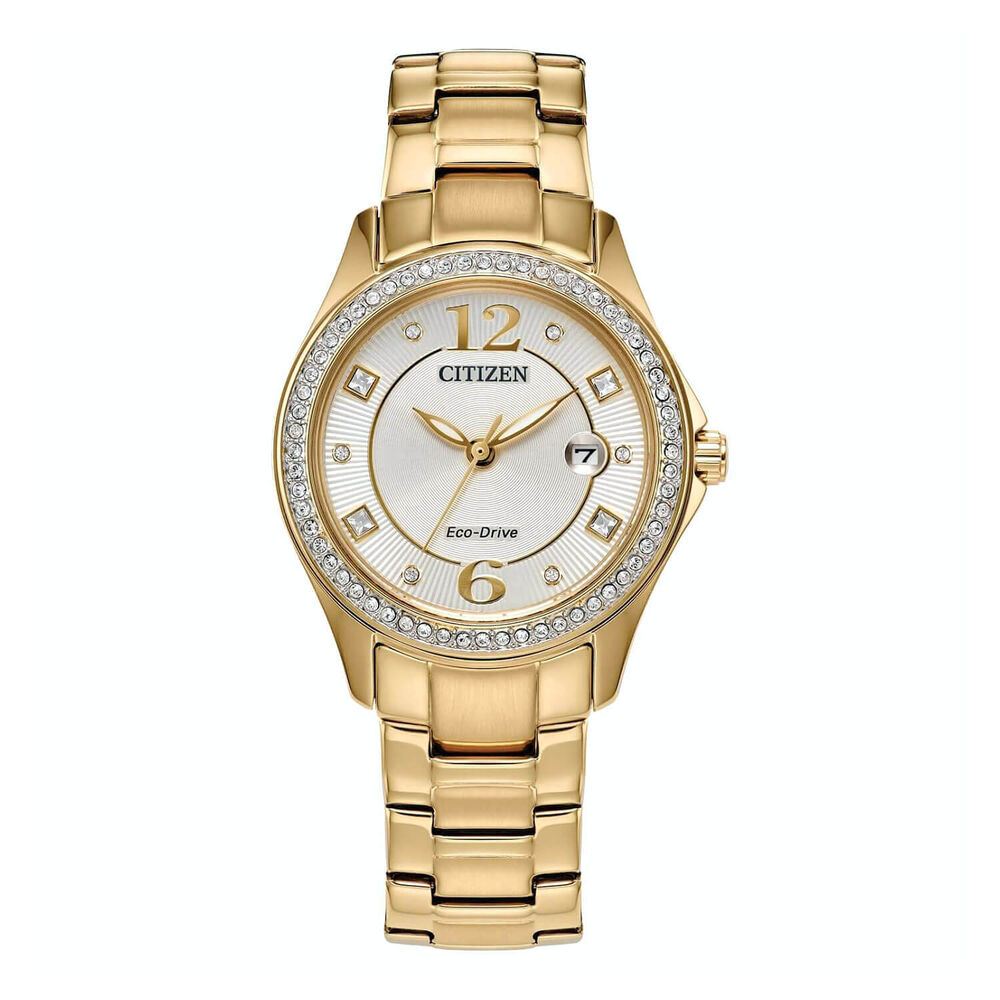 Citizen Ladies 29mm Champagne Dial Crystal Bezel Yellow Gold PVD Bracelet Watch