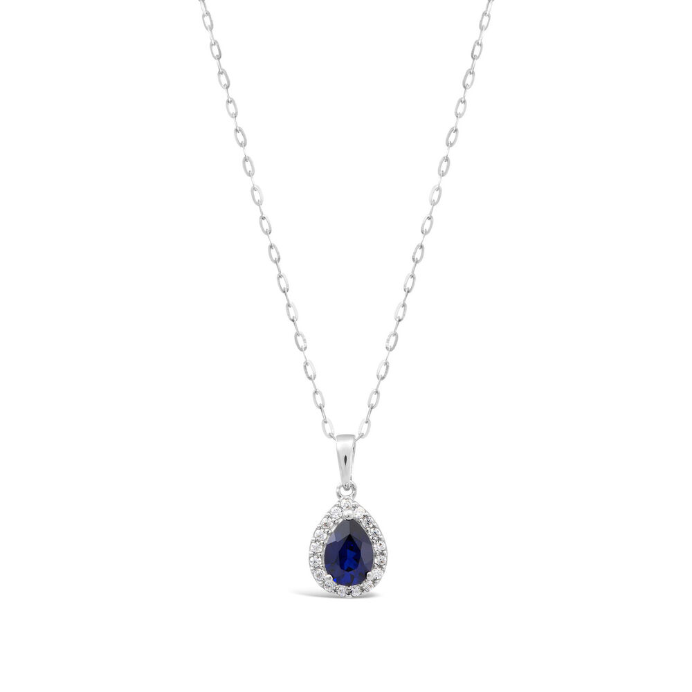 9ct White Gold Pear Sapphire and Cubic Zirconia Pendant (Chain Included) image number 0