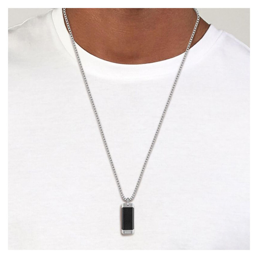 BOSS Gents Bennet Stainless Steel Black IP Dog Tag Chain Necklace