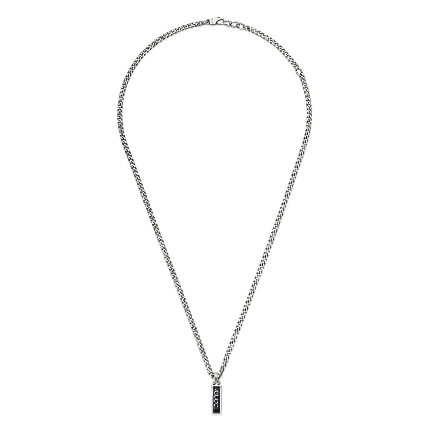 Gucci TAG Sterling Silver Black Enamel Necklace