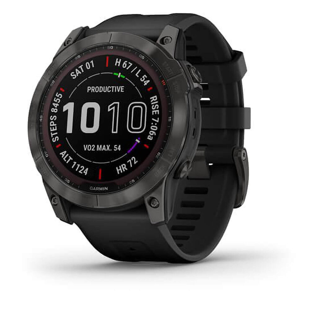 Garmin Fenix® 7X Sapphire Solar Carbon Grey DLC Titanium Black Silicone Strap Watch