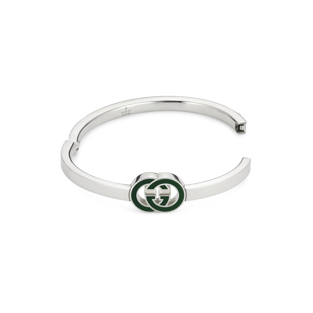 Gucci Interlocking Double G Sterling Silver Bangle Bracelet (Size S, 16 cm)