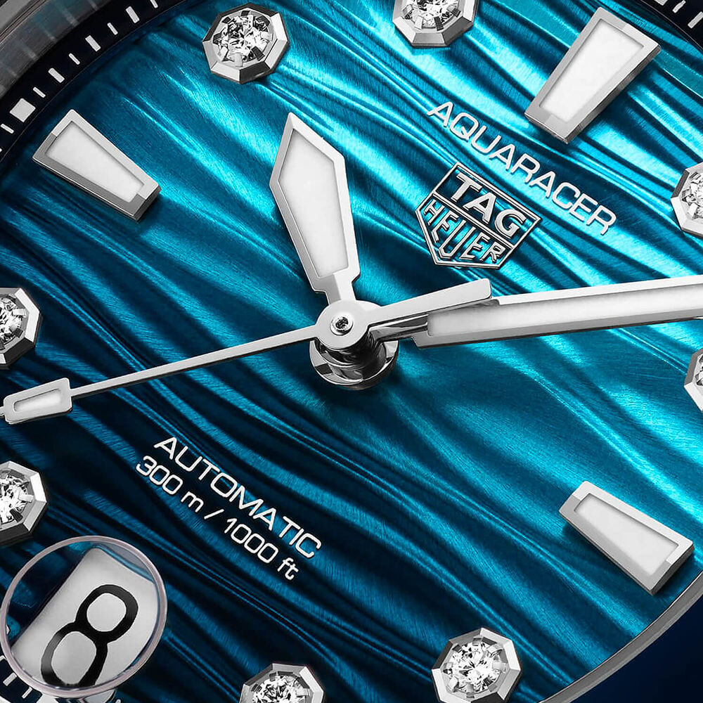 TAG Heuer Aquaracer Professional 300 Date 36mm Blue Dial Diamond Dots Steel Bracelet Watch image number 2