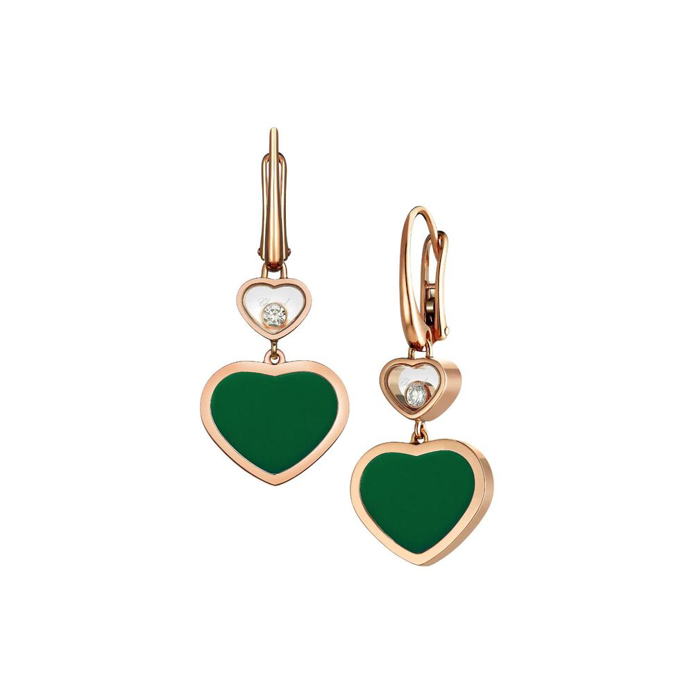 Chopard Happy Heart 18ct Rose Gold Malachite Diamond Drop Earrings