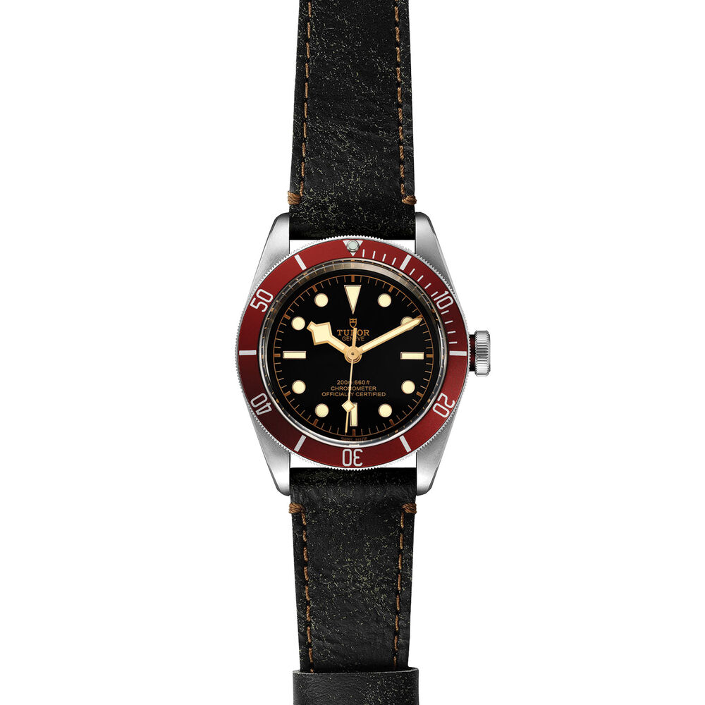 Pre-Owned TUDOR Black Bay 41mm Black Dial Burgundy Bezel Leather Strap Watch