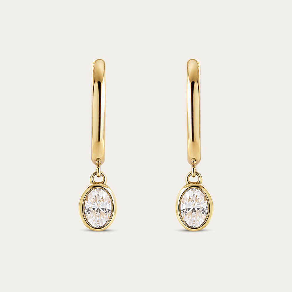 9ct Yellow Gold 0.40ct Oval Diamond Half Hoop Drop Earrings