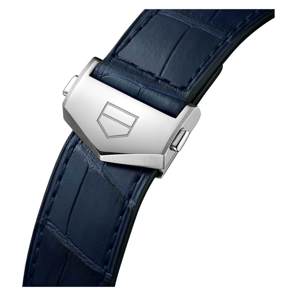 TAG Heuer Carrera Day-Date 41mm Automatic Blue Dial Steel Case Blue Leather Strap Watch image number 5