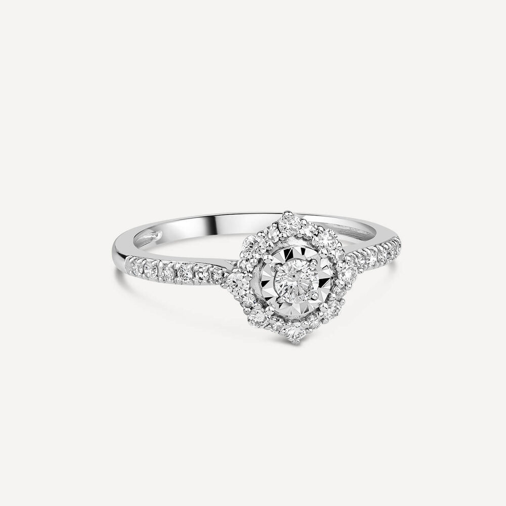 18ct White Gold Illusion 0.35ct Diamond Cluster Shoulders Ring image number 2