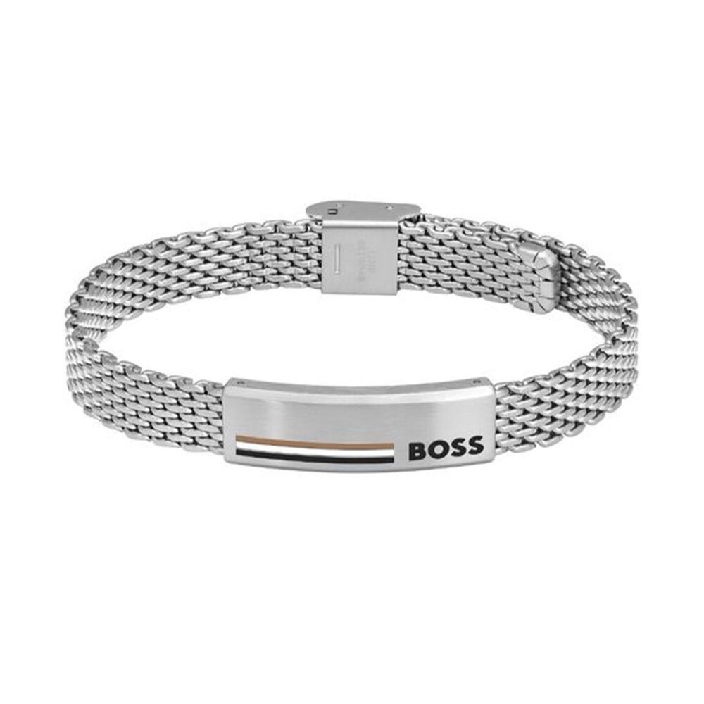 BOSS Alen Stainless Steel Signature Plate Bracelet
