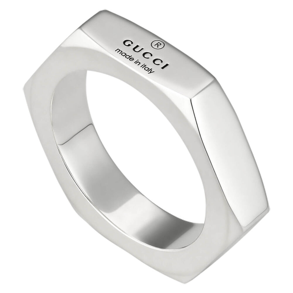 Gucci Trademark Sterling Silver Hexagon Ring (UK Size O-P)