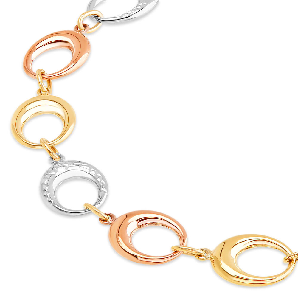 9ct 3 Colour Gold Open Circle Bracelet image number 1