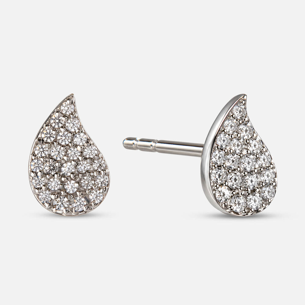 9ct White Gold 0.15ct Diamond Pave Leaf Stud Earrings