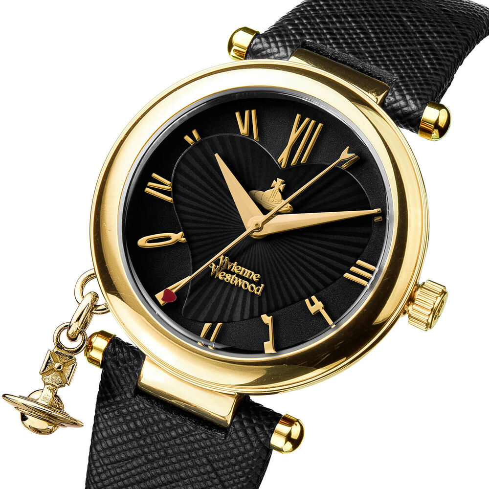 Vivienne Westwood Orb Heart Ladies 32mm Black Dial Leather Strap Watch image number 1