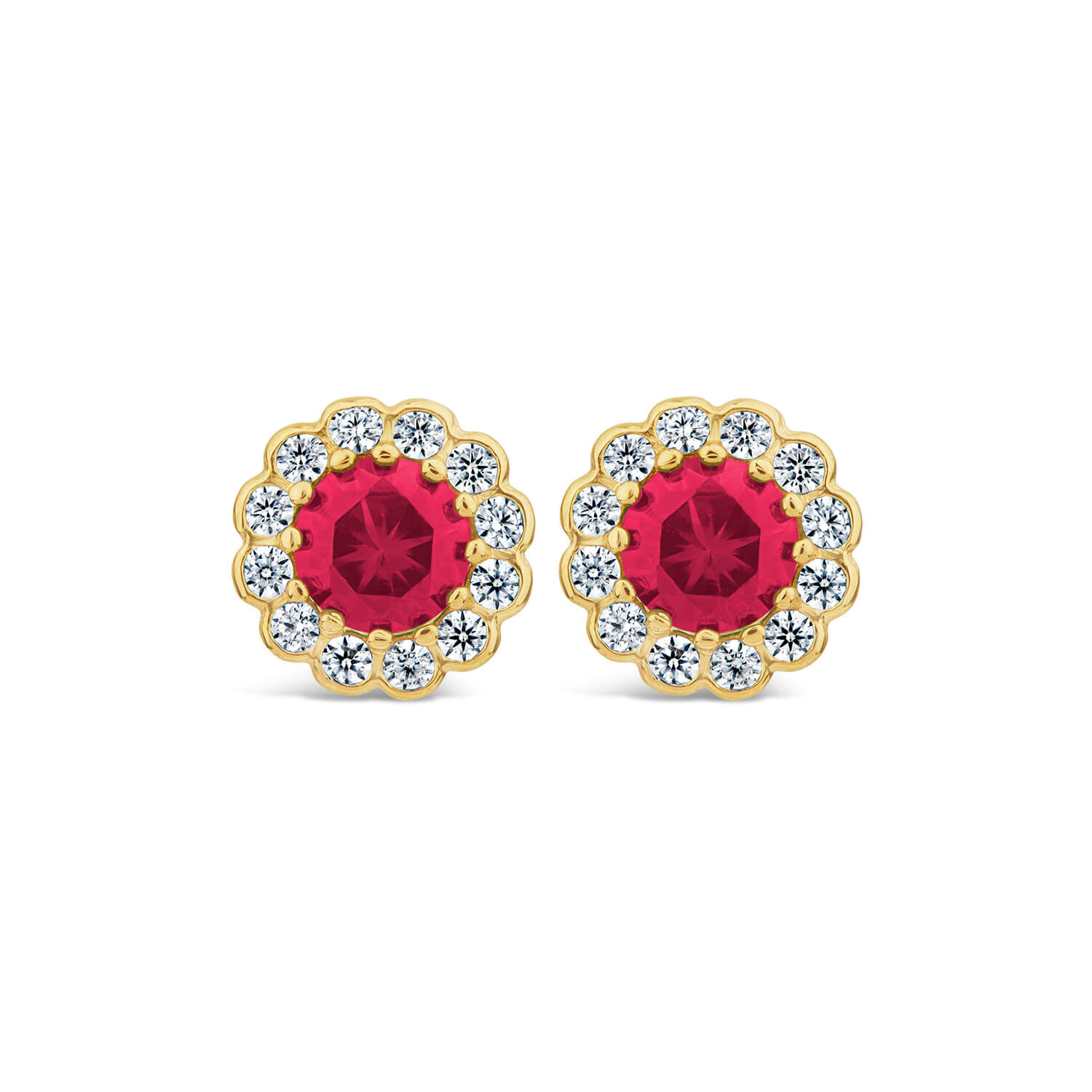 9ct Yellow Gold Ruby Flower Stud Earrings