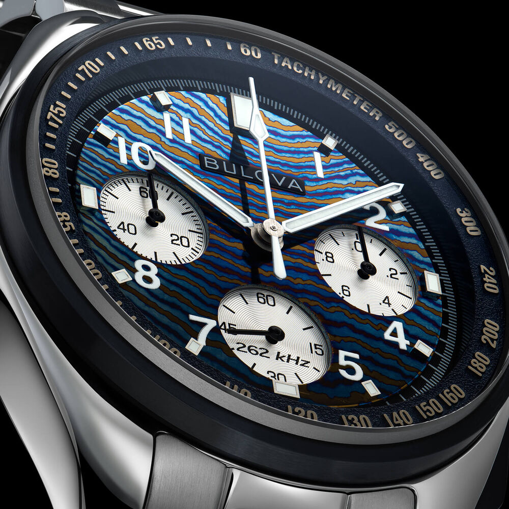 Bulova Lumar Pilot Timascus 43mm Blue Dial Steel Bracelet Watch image number 7