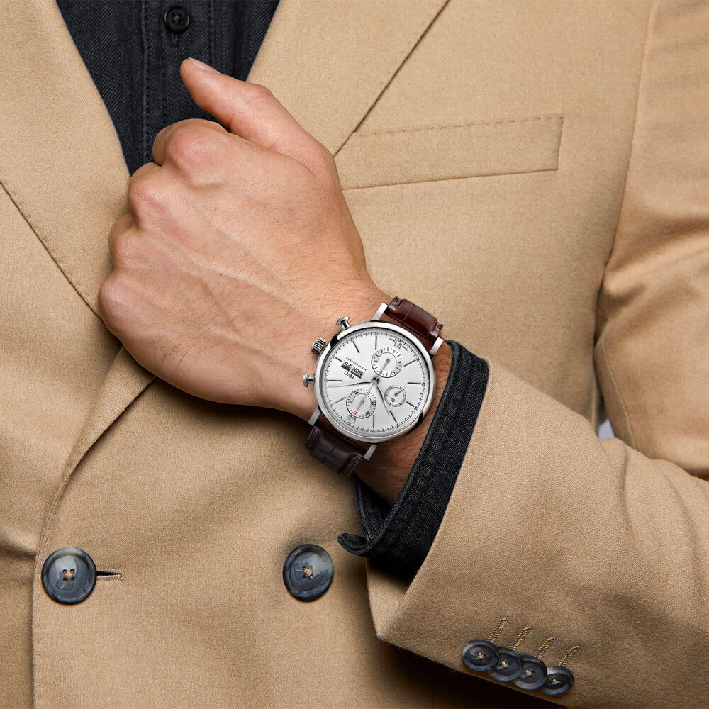 IWC Schaffhausen Portofino Chronograph Silver Dial Brown Strap Watch image number 6