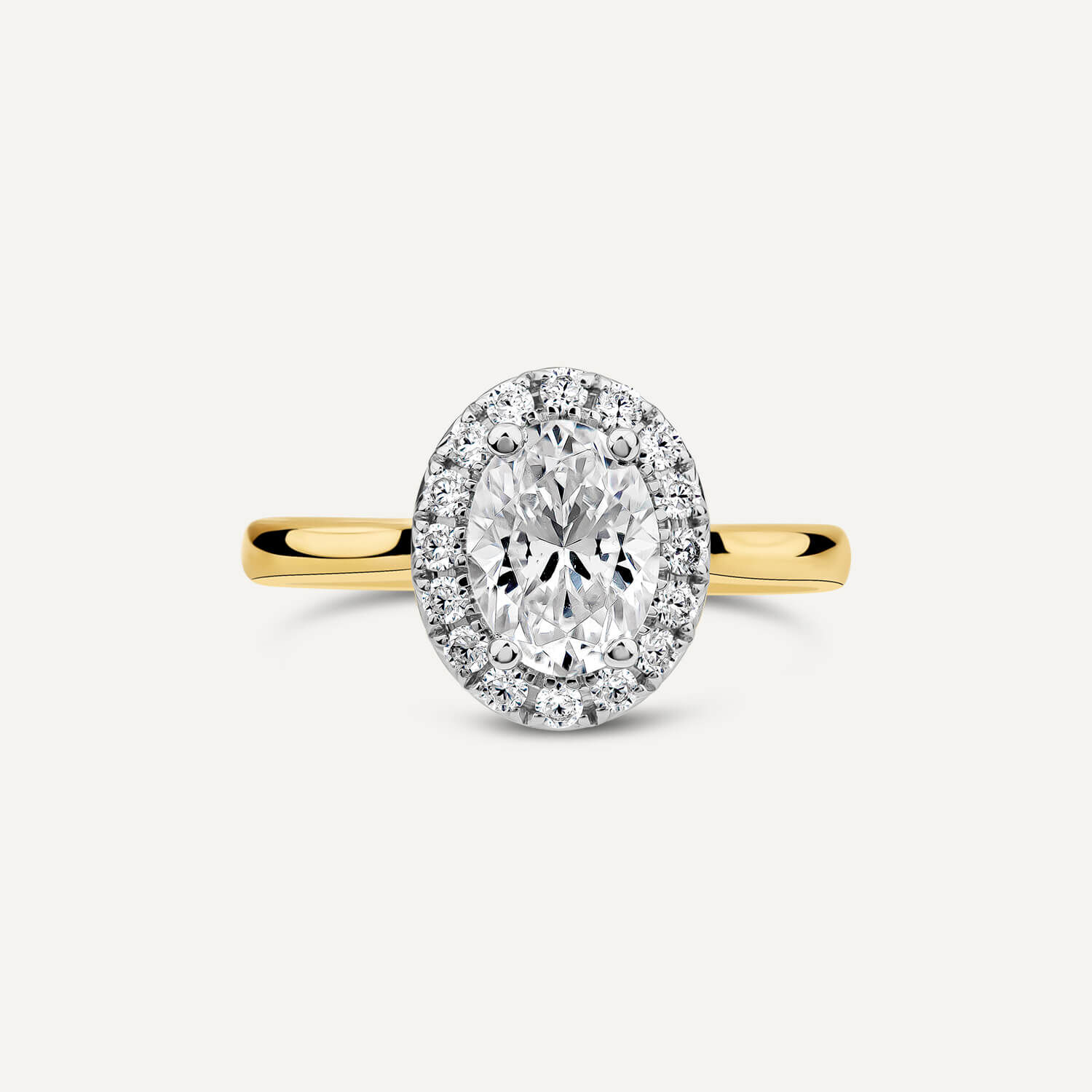 Born 18ct Yellow Gold 1.20ct Lab Grown Oval Halo Diamond Ring