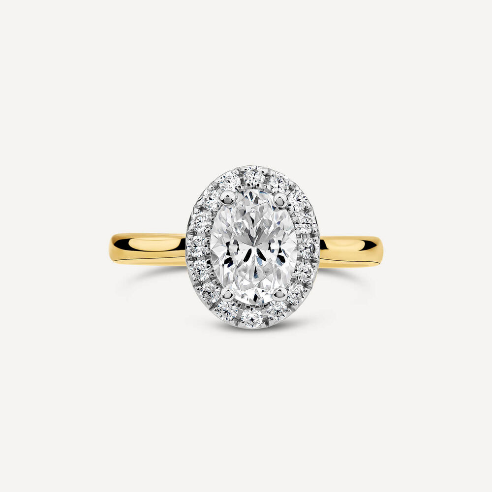 Born 18ct Yellow Gold 1.20ct Lab Grown Oval Halo Diamond Ring