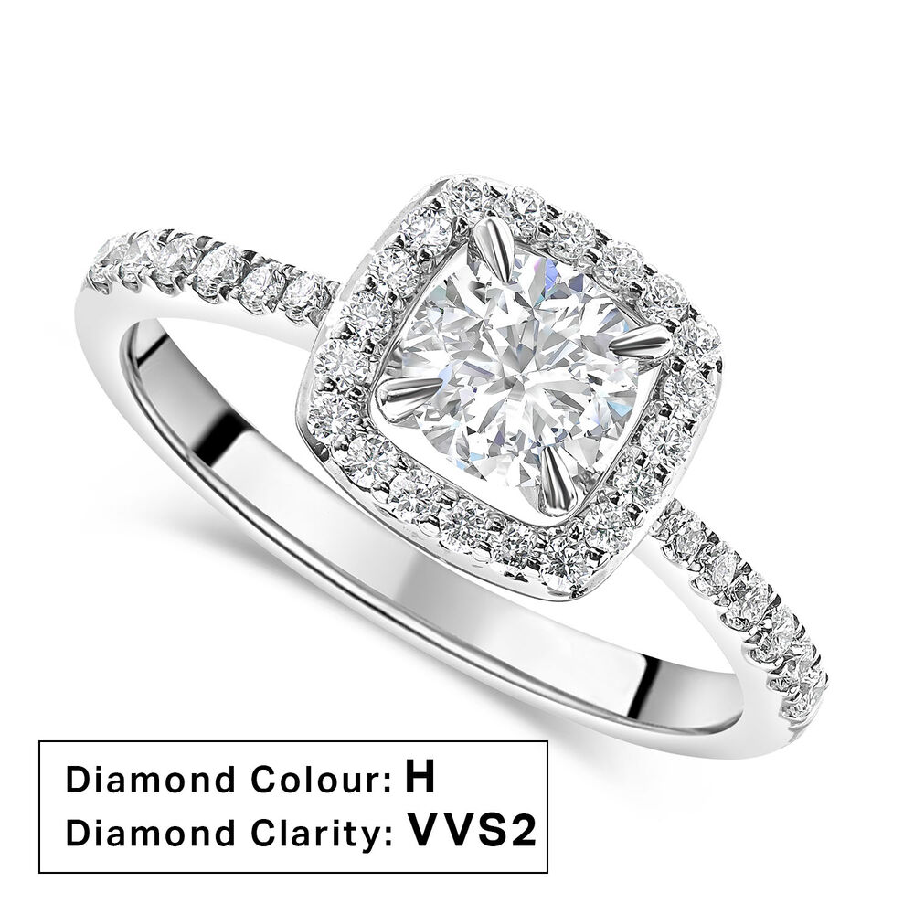 Platinum 0.60ct Round Diamond Halo & Shoulders Ring