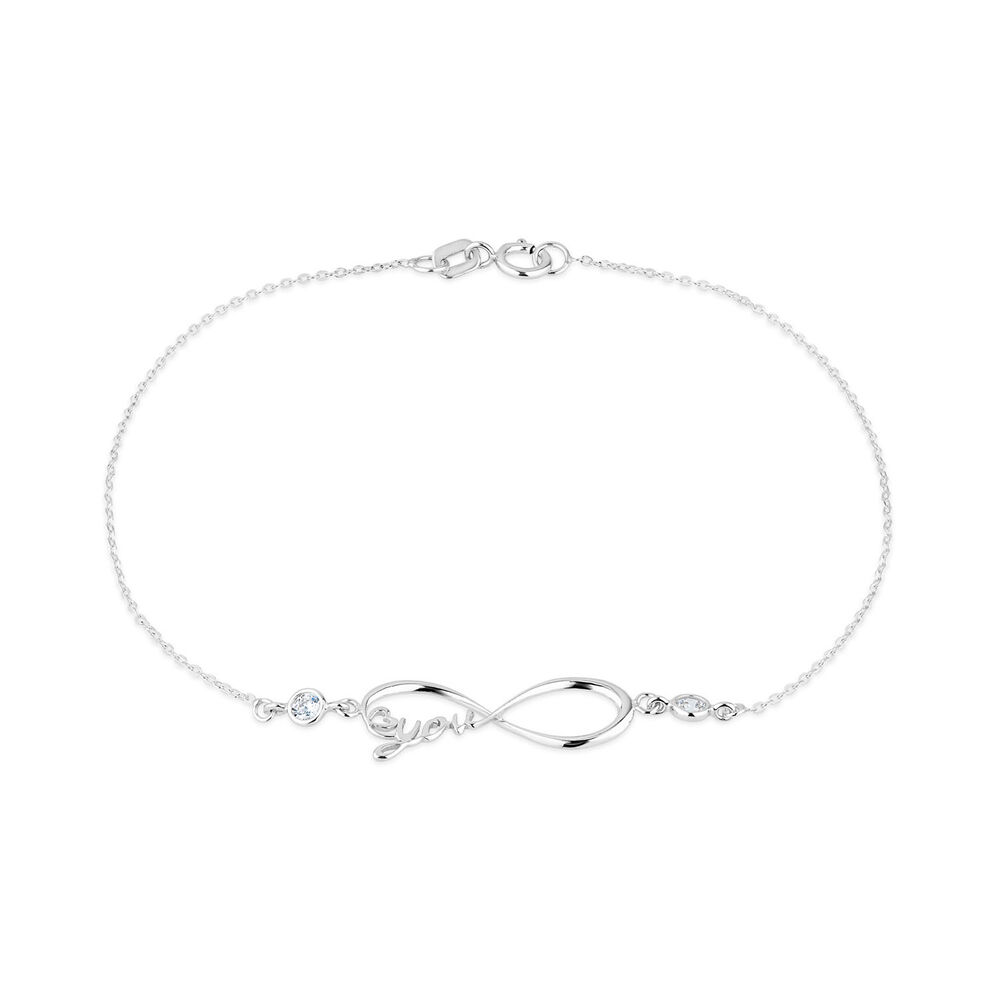9ct White gold infinity love you chain Bracelet