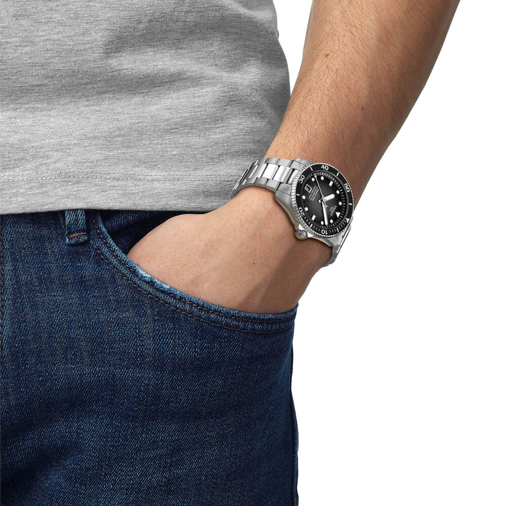 Tissot Seastar 1000 Powermatic 80 40mm Black Dial Silver Steel Bracelet Watch image number 4