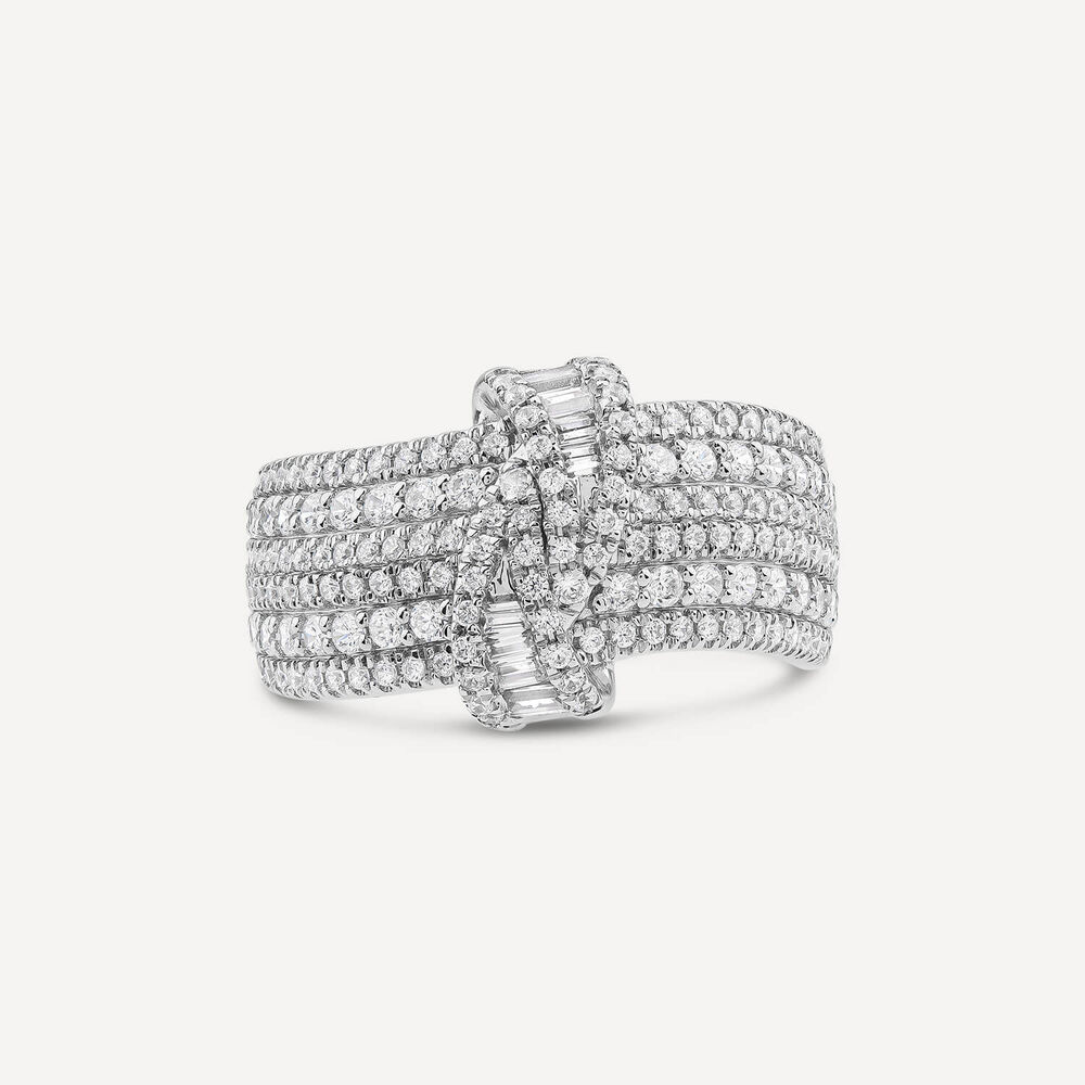 Platinum 1.00ct Diamond Baguette Twisted Centre Cocktail Band Ring