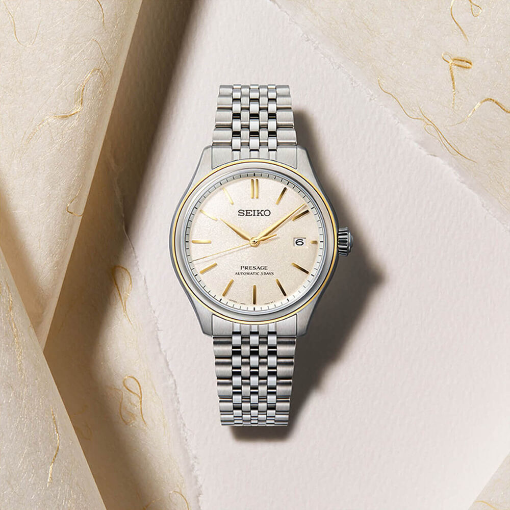 Seiko Presage Classic Series 40.2mm Delicate Cream Silk Dial Steel Bracelet Watch image number 4