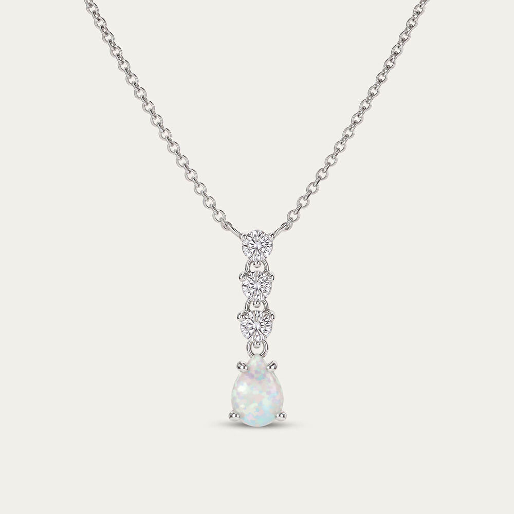 Sterling Silver Pear Opal 3 Cubic Zirconia Top Necklet
