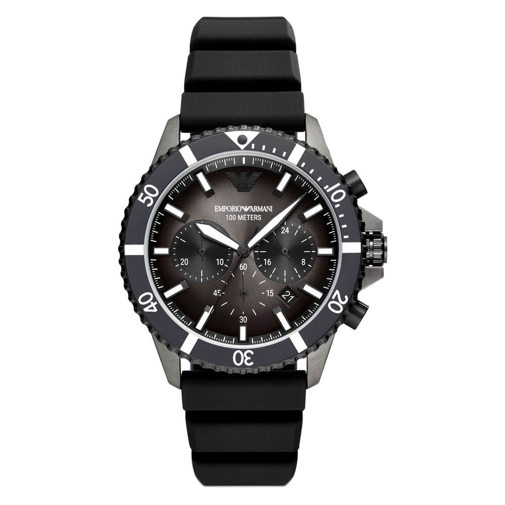 Emporio Armani Diver 43mm Black Dial Black Rubber Strap Watch