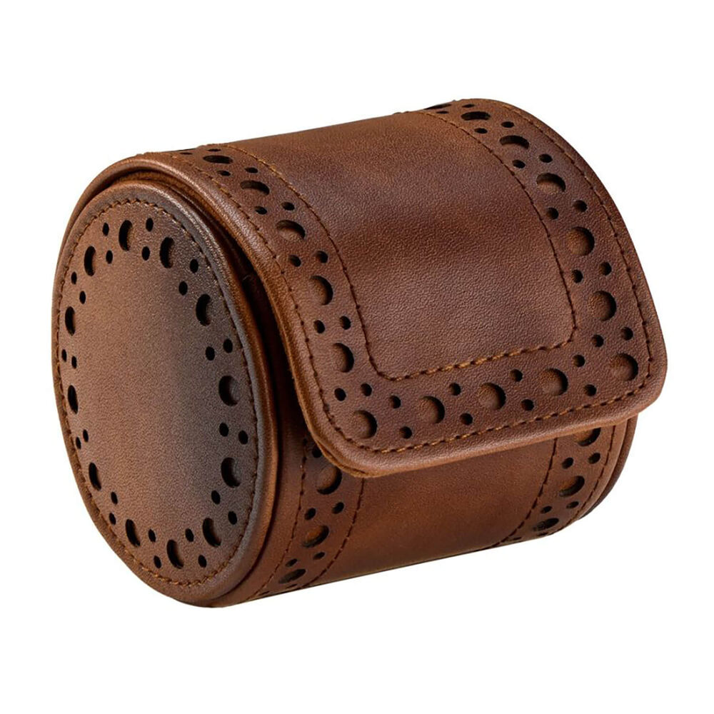 WOLF Brogue Burnished Brown Single Watch Roll