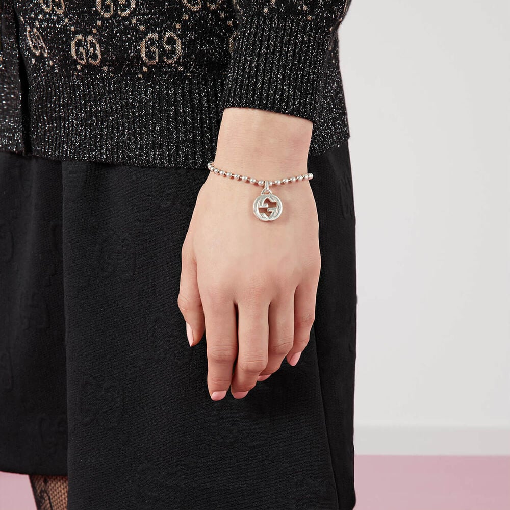 Gucci Interlocking Stainless Steel GG Charm Bracelet (Size L, 7")