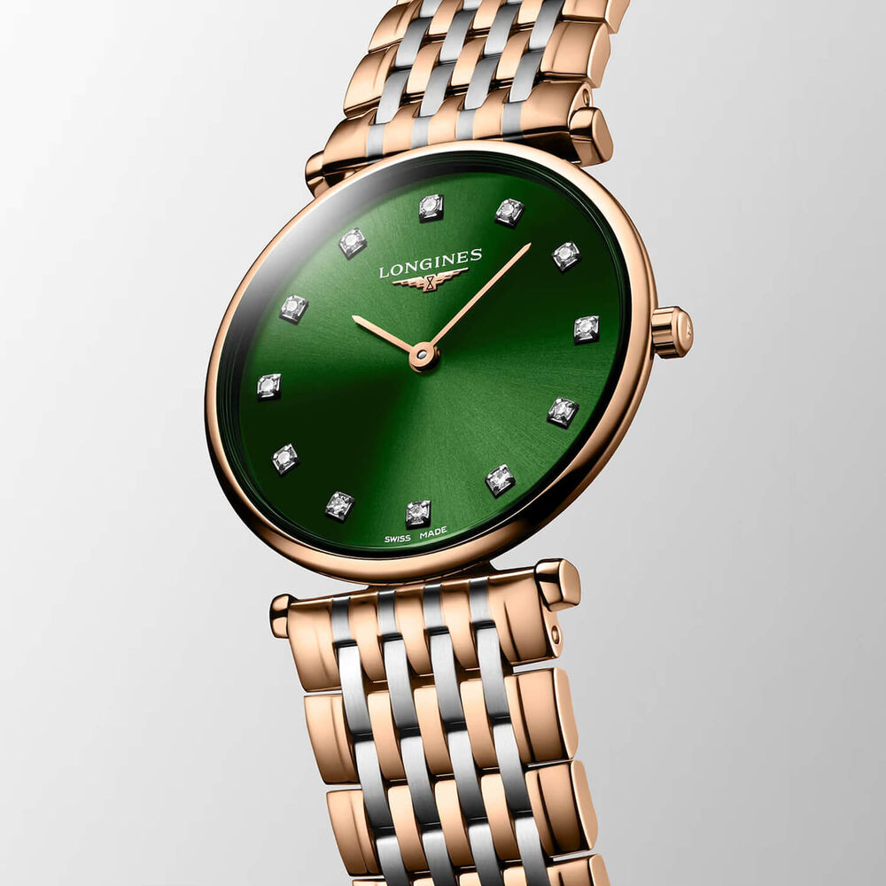 Longines La Grande Classique 29mm Green Dial Diamond Dots Two Tone Steel Bracelet Watch