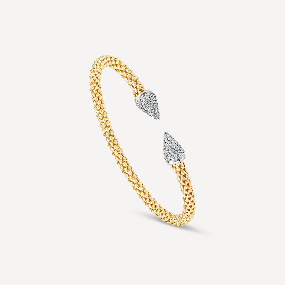 Silver & Yellow Gold Plated Popcorn Cubic Zirconia Cone Bangle image number 3