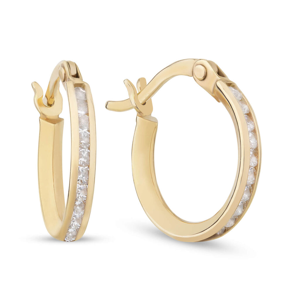 9CT Yellow Gold Cubic Zirconia Hoop Earrings image number 1