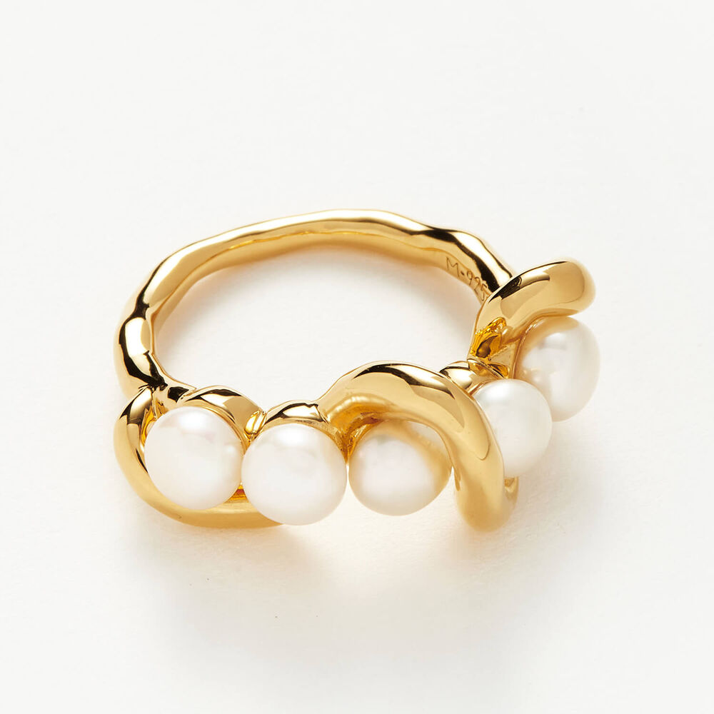 Missoma 18ct Gold Vermeil Sterling Silver Molten Pearl Twisted Stacking Ring (UK Size L)