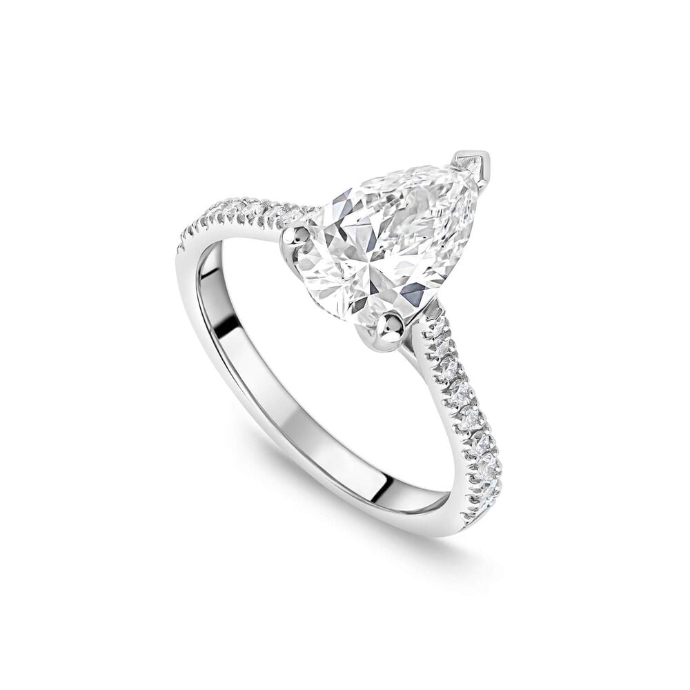 Born Platinum Lab Grown 1.70ct Pear Solitaire & Diamond Sides Ring image number 0