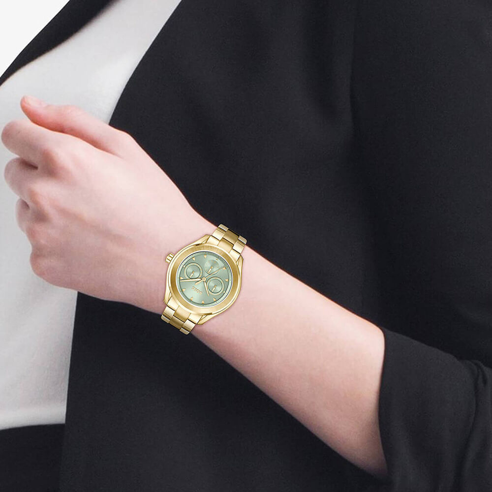 BOSS Lida 38mm Green Dial Yellow Gold Steel Bracelet Watch image number 3