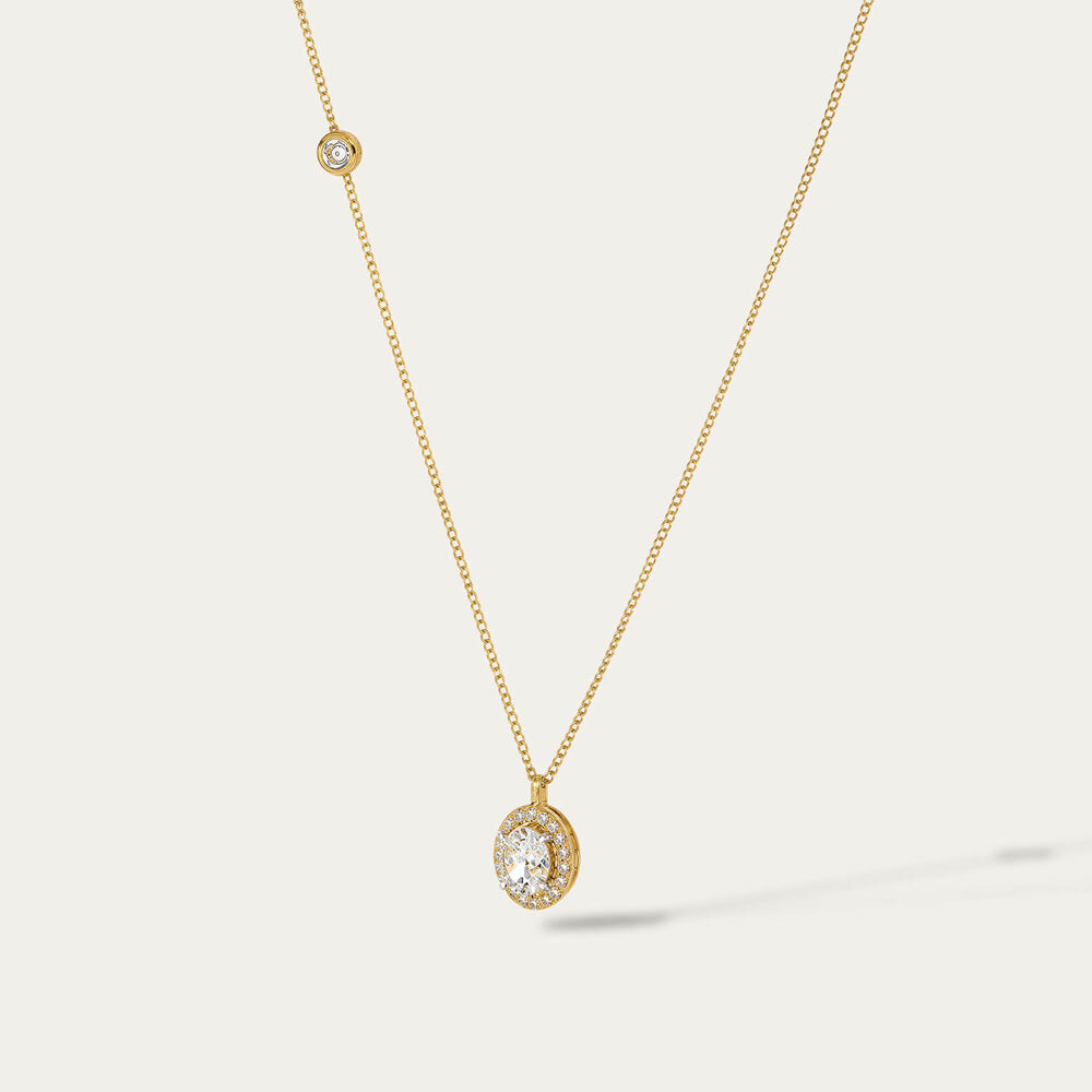 9ct Yellow Gold 0.45ct Diamond Halo Oval Pendant